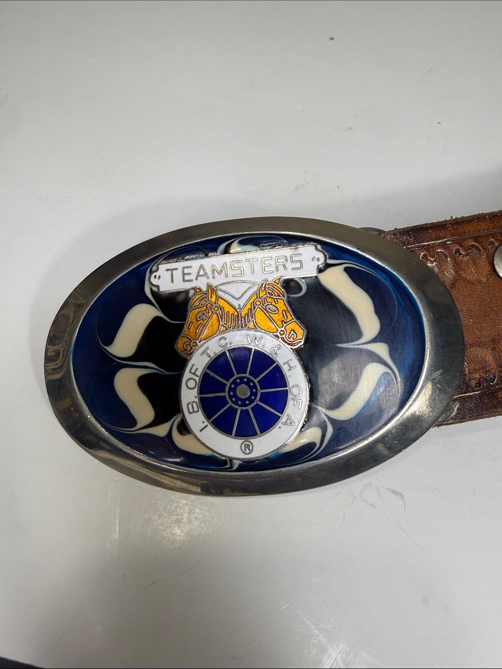 Vintage 1980s Teamsters Union "Thunder & Lightning" Enamel Belt Buckle